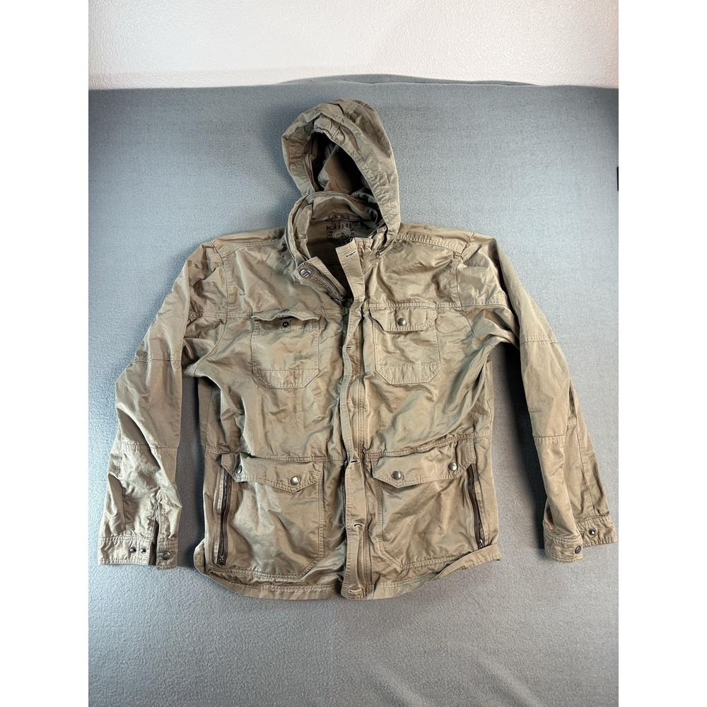 Kuhl Kollusion Jacket Mens XL Beige Mountain Grown Canvas Hooded Full Zip Hiking